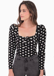 Blusa manga larga con estampado de puntos y escote cuadrado para mujer - Flashy