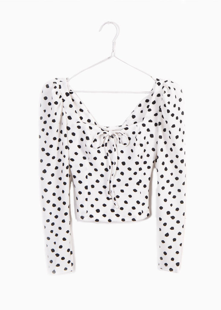 Blusa manga larga con estampado de puntos y escote cuadrado para mujer - Flashy