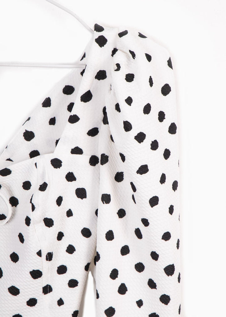 Blusa manga larga con estampado de puntos y escote cuadrado para mujer - Flashy