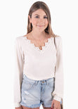 Blusa manga larga con guipure para mujer - Flashy