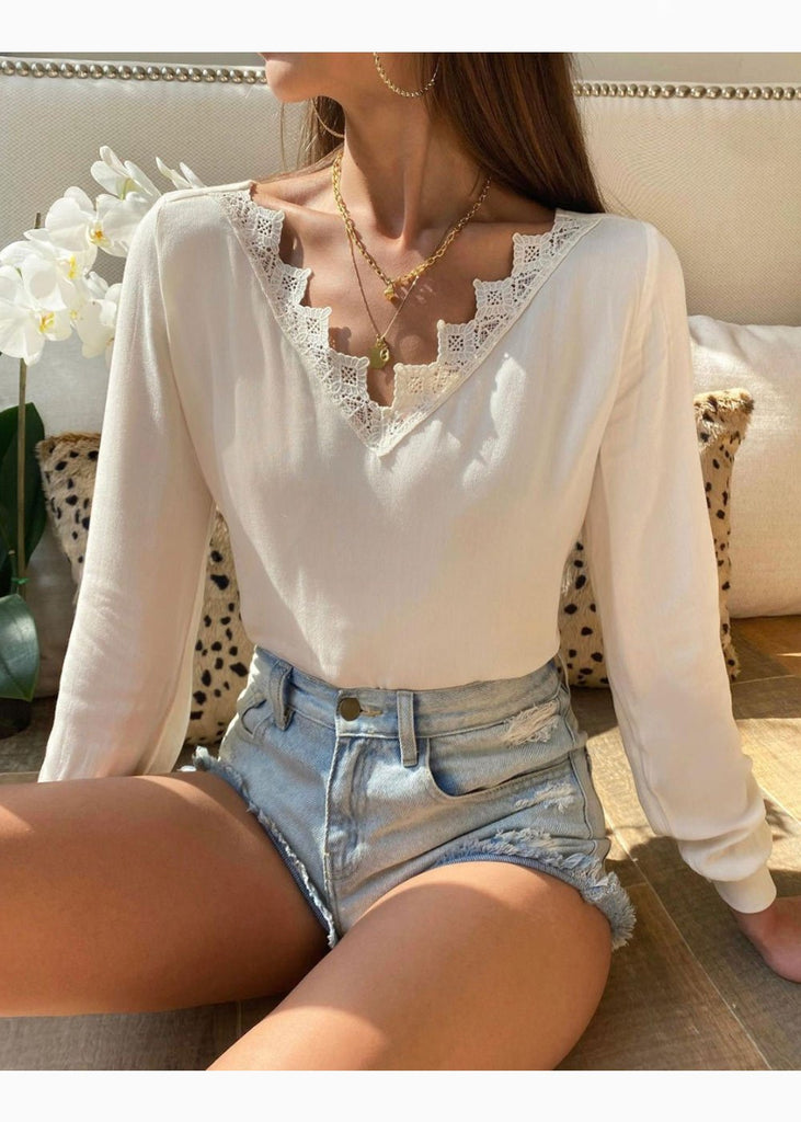 Blusa manga larga con guipure para mujer - Flashy
