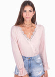 Blusa manga larga con guipure para mujer - Flashy