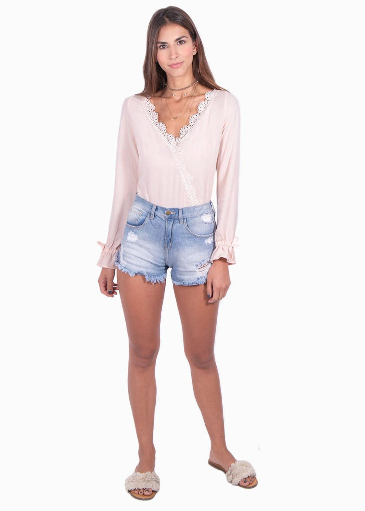 Blusa manga larga con guipure para mujer - Flashy