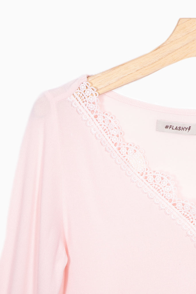 Blusa manga larga con guipure para mujer - Flashy