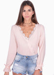 Blusa manga larga con guipure para mujer - Flashy