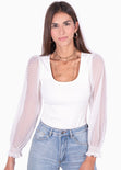 Blusa manga larga con mangas en transparencia para mujer - Flashy