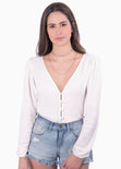 Blusa manga larga con perlas para mujer - Flashy