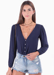 Blusa manga larga con perlas para mujer - Flashy