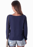 Blusa manga larga con perlas para mujer - Flashy