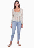 Blusa manga larga con recogido en escote para mujer - Flashy