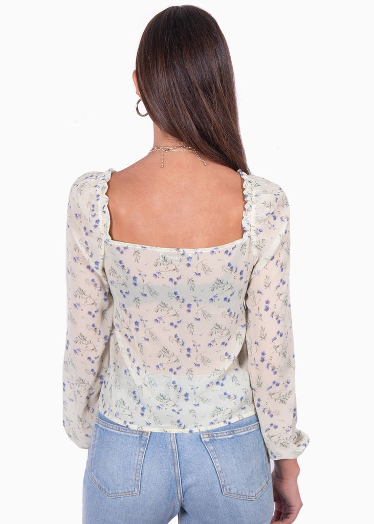 Blusa manga larga con recogido en escote para mujer - Flashy