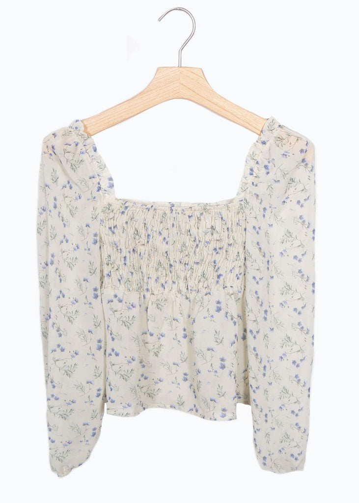 Blusa manga larga con recogido en escote para mujer - Flashy