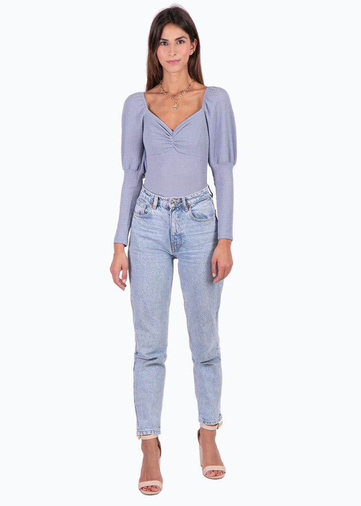 Blusa manga larga con recogido en escote para mujer - Flashy