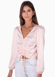 Blusa manga larga con recogido en frente para mujer - Flashy