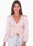 Blusa manga larga con recogido en frente para mujer - Flashy