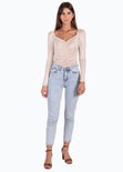 Blusa manga larga con recogido en frente para mujer - Flashy