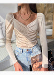 Blusa manga larga con recogido en frente para mujer - Flashy