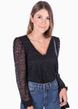 Blusa manga larga con tela de encaje para mujer - Flashy