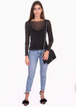 Blusa manga larga con transparencia y brillo para mujer - Flashy