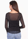 Blusa manga larga con transparencia y brillo para mujer - Flashy