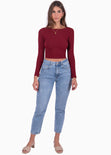 Crop top manga larga con espalda descubierta color vino para mujer - Flashy