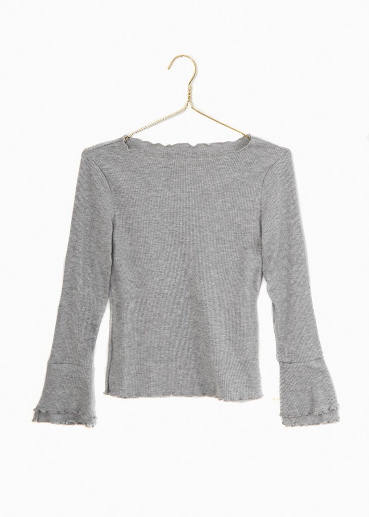 Blusa manga larga gris con manga campana para mujer - Flashy