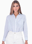 Camisa de botones manga larga con rayas color azul para mujer - Flashy
