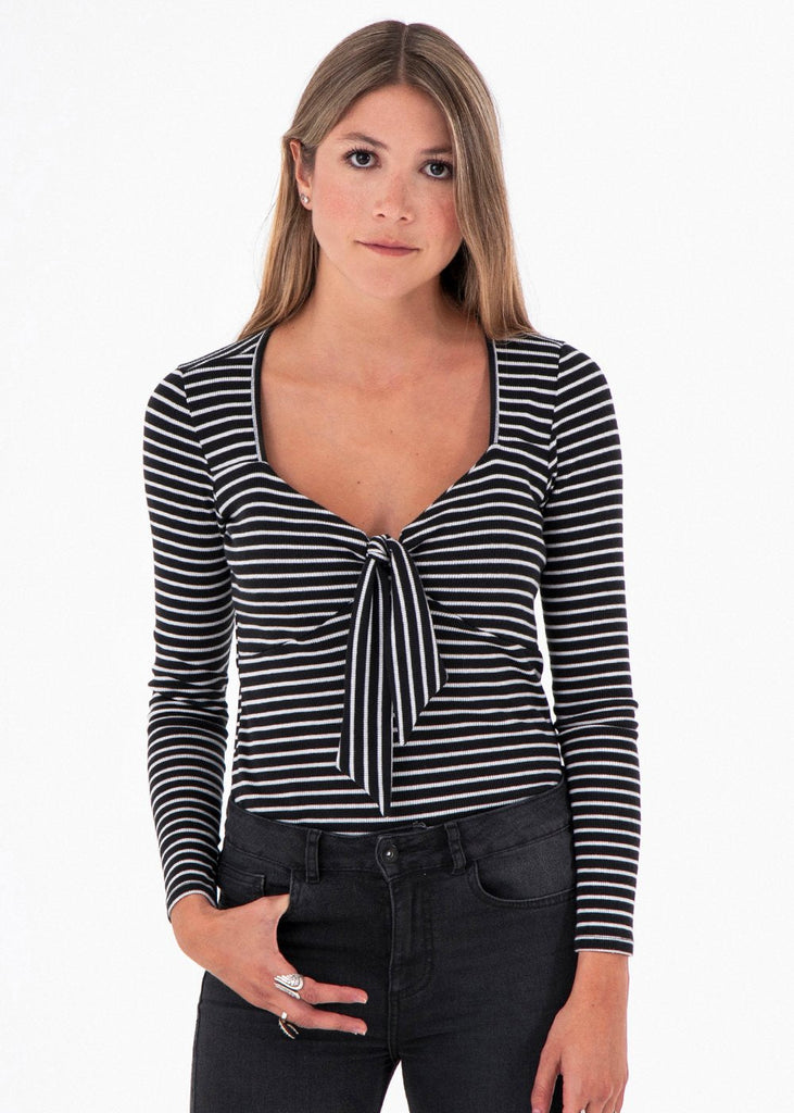 Blusa rayas manga larga color blanco, negro para mujer - Flashy