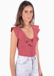 Body con escote en v y boleros para mujer - Flashy