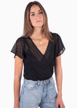 Body con escote cruzado en tela transparente para mujer - Flashy