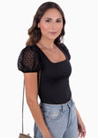 Body manga corta con escote cuadrado para mujer - Flashy