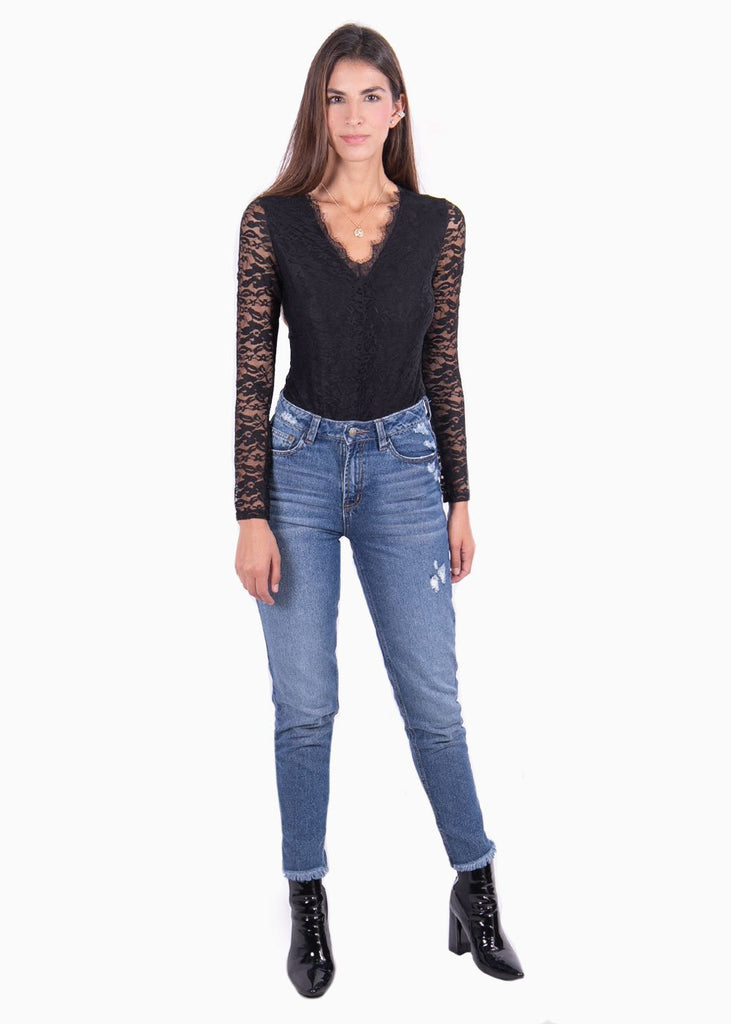 Body manga larga encaje para mujer - Flashy