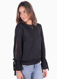 Buso con encaje en mangas y anudados para mujer - Flashy