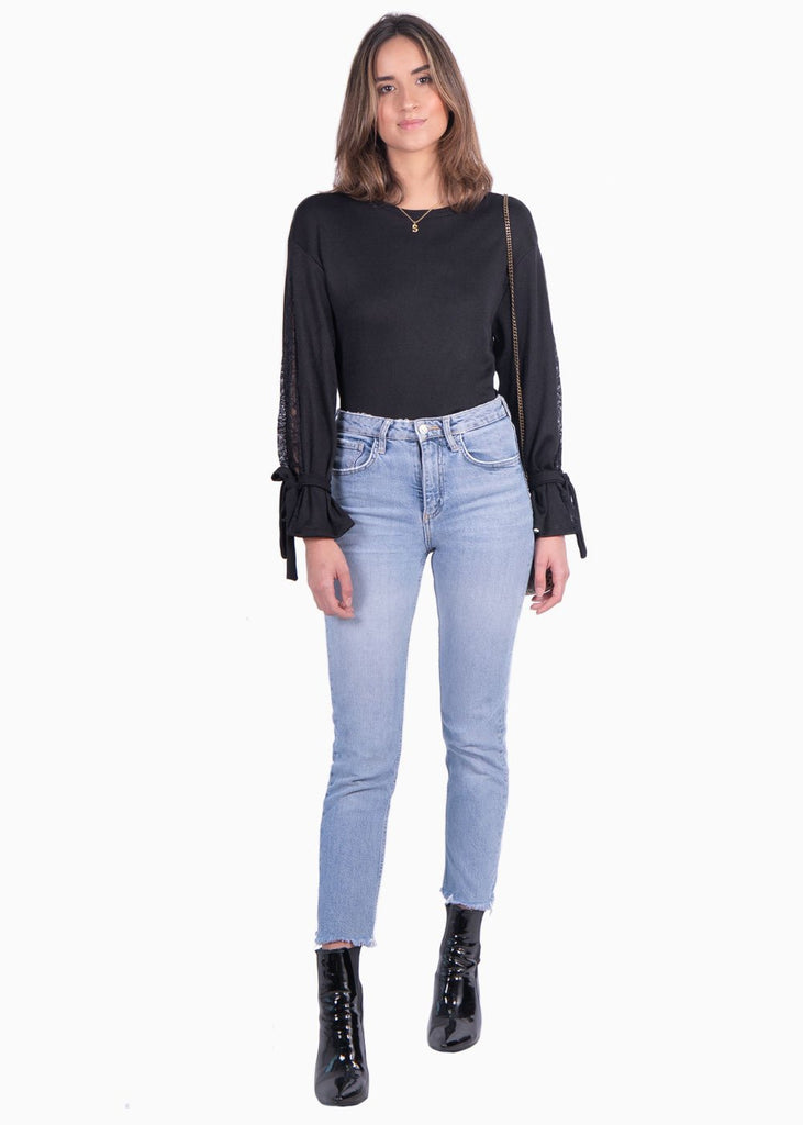 Buso con encaje en mangas y anudados para mujer - Flashy