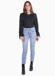Buso con encaje en mangas y anudados para mujer - Flashy