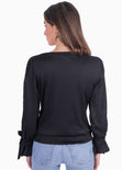 Buso con encaje en mangas y anudados para mujer - Flashy