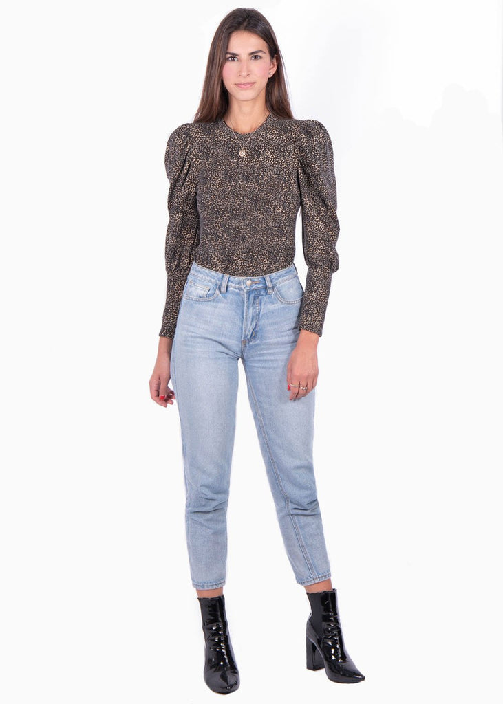 Buso con estampado de leopardo y hombreras para mujer - Flashy