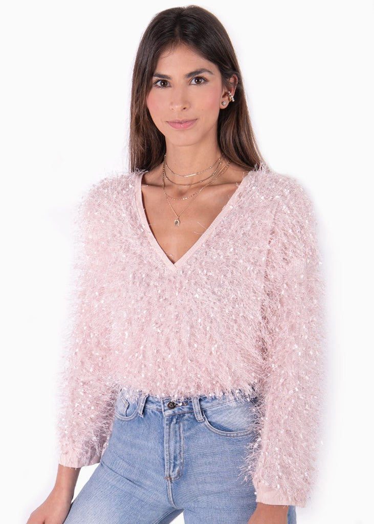 Buso con mangas y cuello en contraste para mujer - Flashy