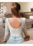 Buso cuello en v con encaje en espalda para mujer - Flashy