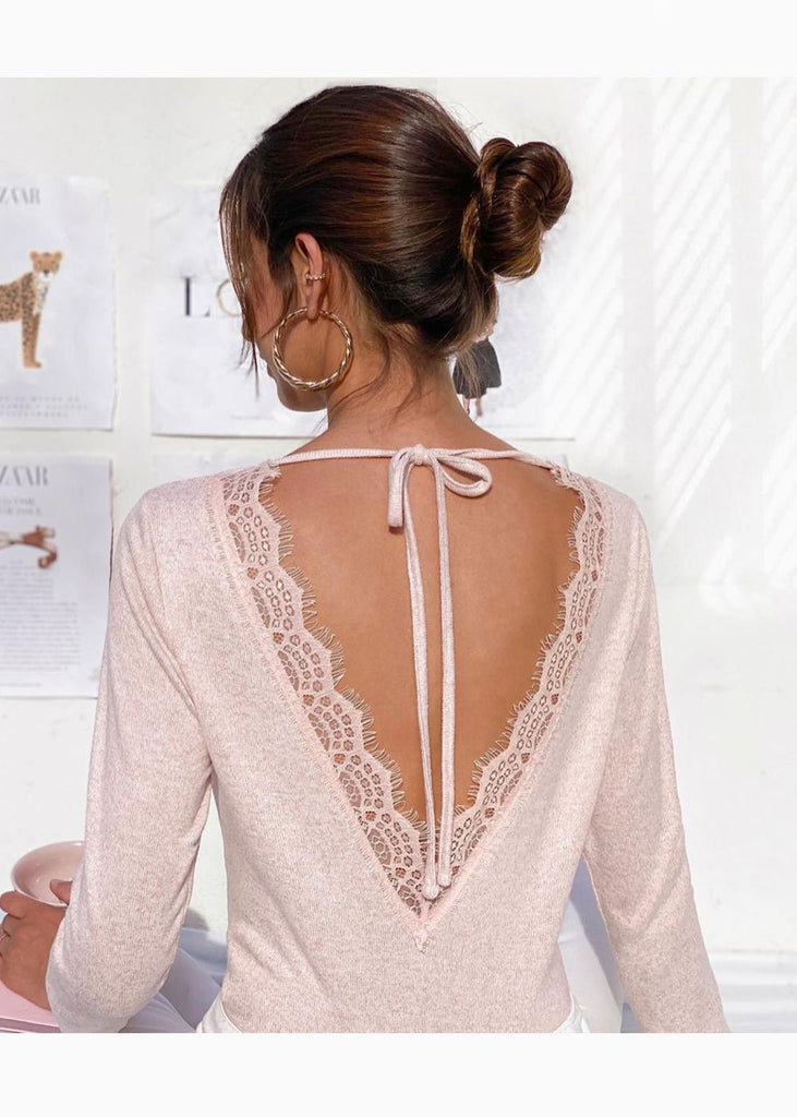 Buso cuello en v con encaje en espalda para mujer - Flashy