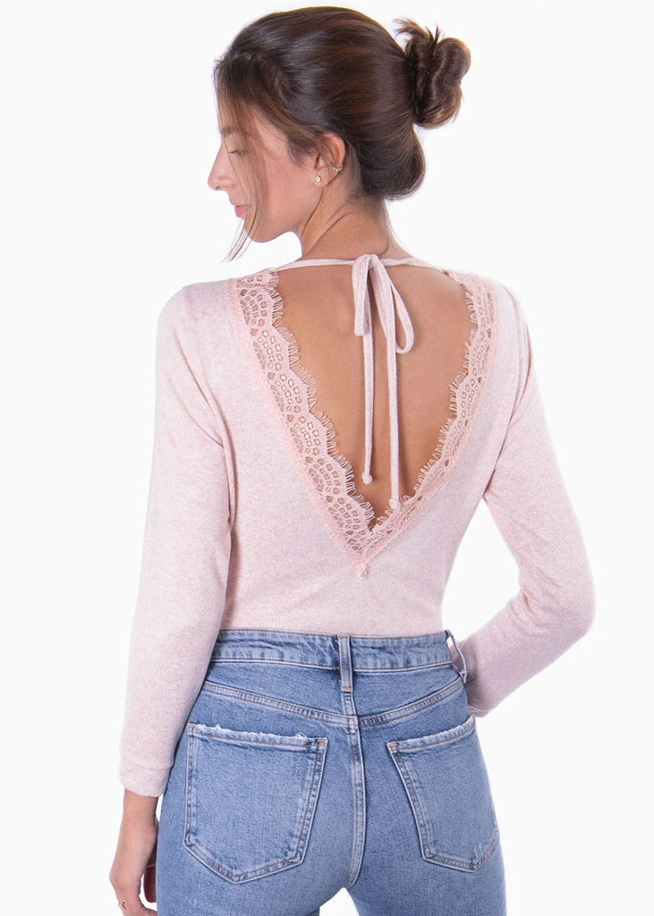 Buso cuello en v con encaje en espalda para mujer - Flashy