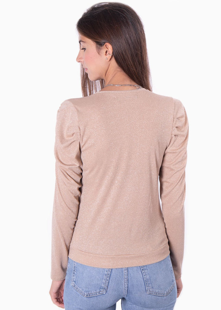 Camibuso manga larga escote en v y recogido en hombros para mujer - Flashy