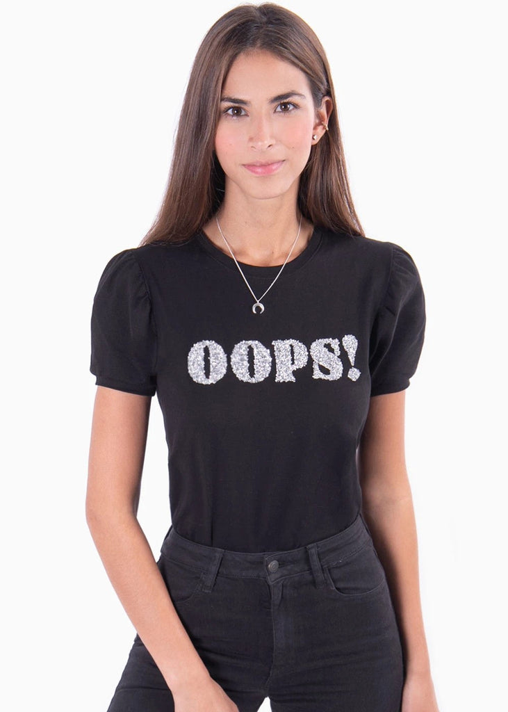 Camiseta con aplique "Oops" para mujer - Flashy