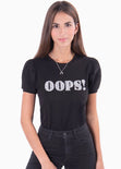 Camiseta con aplique "Oops" para mujer - Flashy