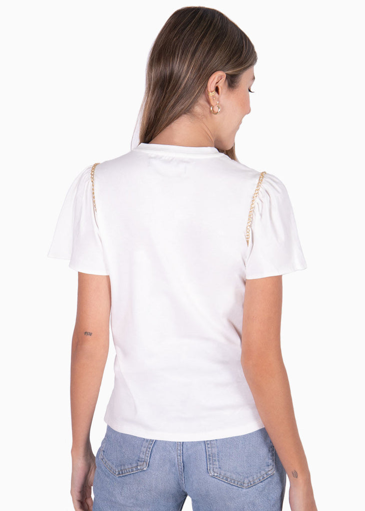 Camiseta con estampado "Chic and Noir" y cadenas para mujer - Flashy
