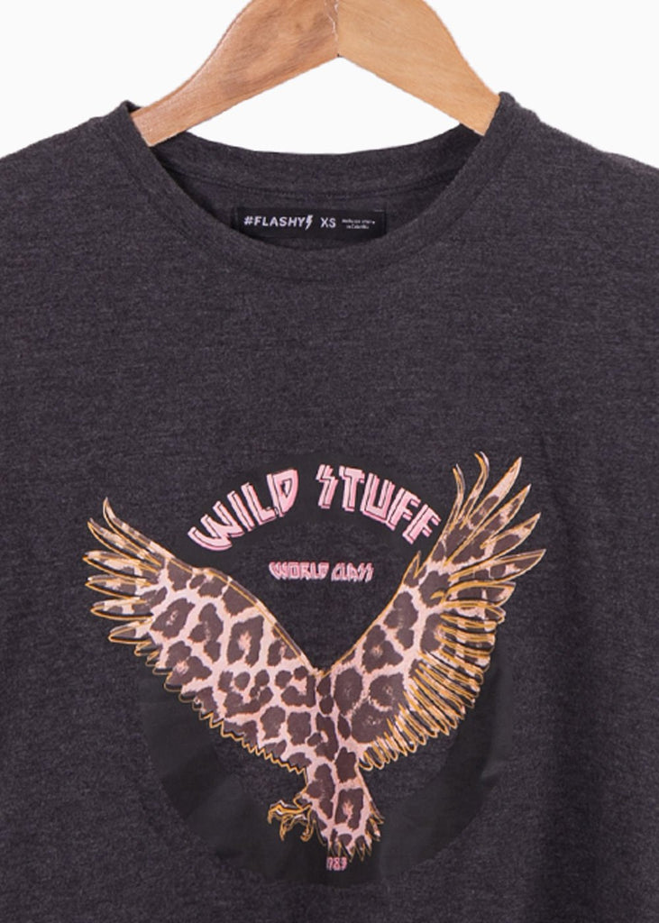 Camiseta con estampado de águila color gris para mujer - Flashy