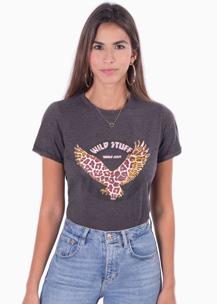 Camiseta con estampado de águila color gris para mujer - Flashy