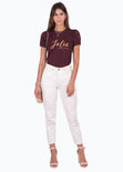 Camiseta con estampado de animal print y perlas en mangas para mujer - Flashy