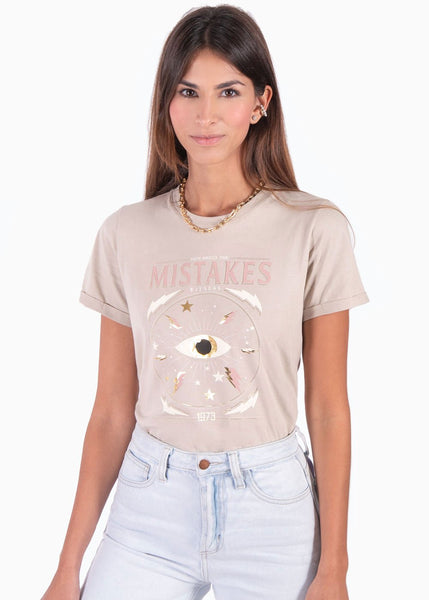 Camiseta con estampado "mistakes" color beige para mujer - Flashy