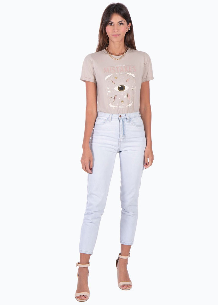 Camiseta con estampado "mistakes" color beige para mujer - Flashy